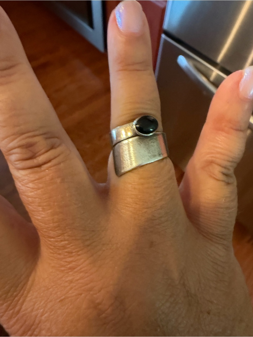 Sterling Silver Black Stone Wide Band Ring - Women's Jewelry